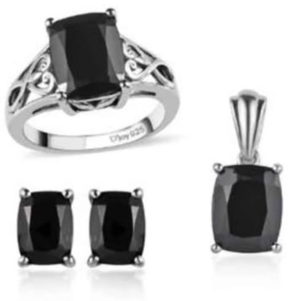 Natural Thai Black and Silver Spinel Jewelry Set